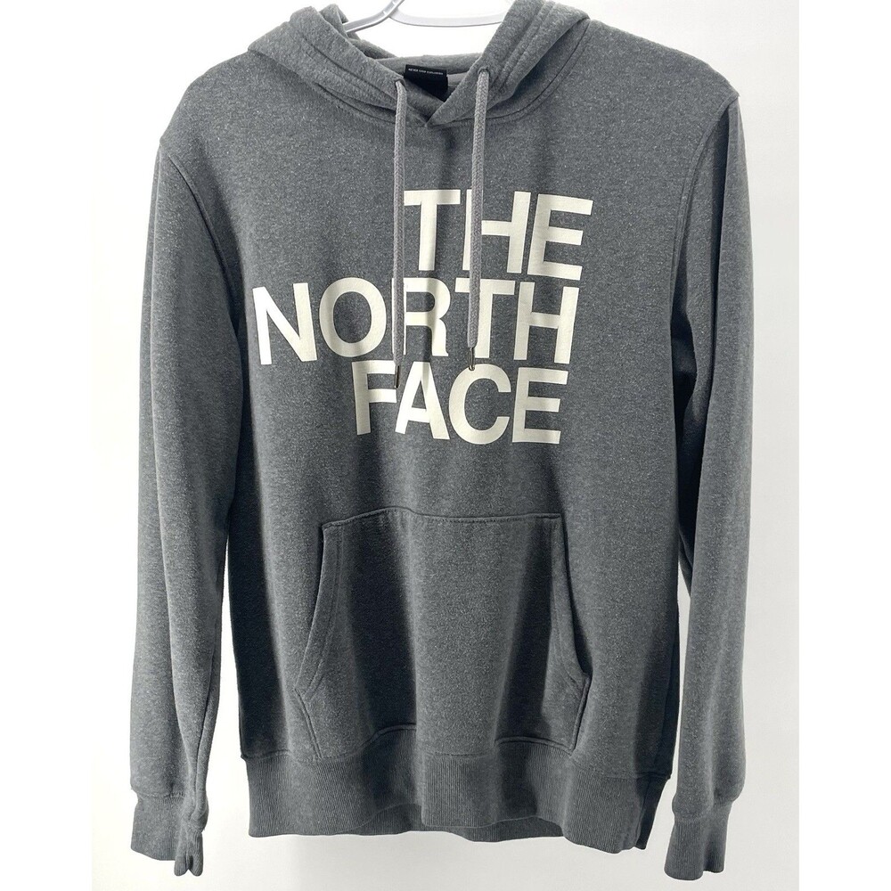 The North Face Menβs Gray Fleece Pullover Hoodie S Logo Hooded Pockets